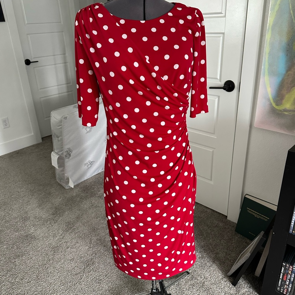 Dressbarn Red Ruched Sheath Dress Bateau Neckline